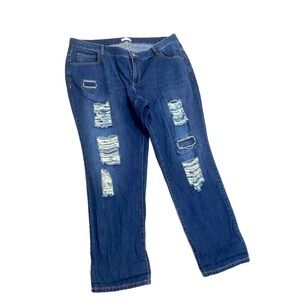 Harper LIV midrise cropped distressed denim jeans mid tone size 34